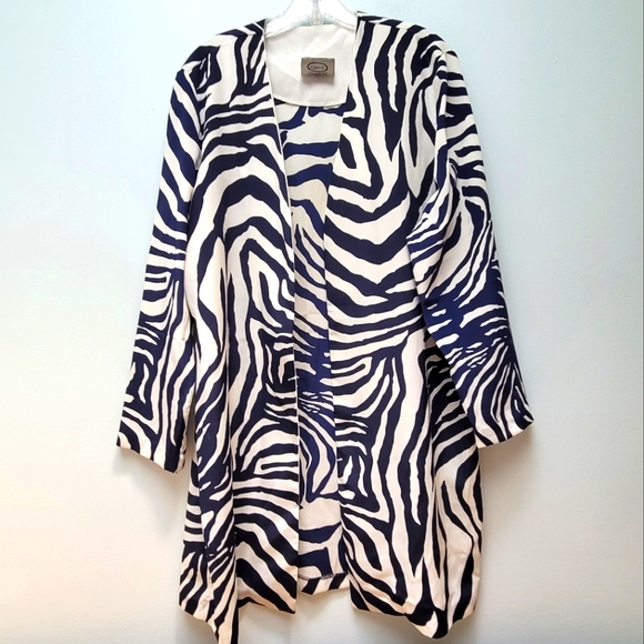 CAMI POUR/FOR LE BOFF | Zebra Pattern Navy & Cream Open Blouse, Sz. L - Picture 1 of 4